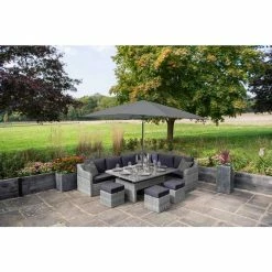 'Peony' Luxury Rattan 9 Seater Garden Sofa Set with Rectangular Rising Table and Footstools in Pebble by Primrose Living -Garden Furniture Shop 9 Seater Rectangular Rising Table Footstools 7 6e18
