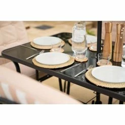 Hadleigh Rectangular Glass Topped Dining Table In Black (Table only) By Hectare® -Garden Furniture Shop FU10019A 3 5573