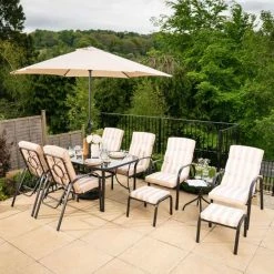 Hadleigh Reclining 6 Seater Garden Dining And Leisure Furniture Set In Beige By Hectare® -Garden Furniture Shop FU10019 add image 1 96c6