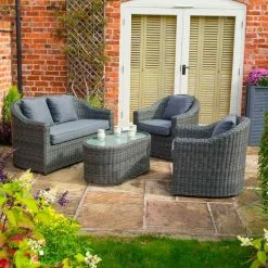 Bunbury Four Seater Rattan Sofa Set in Grey by Rowlinson