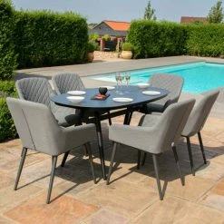 Maze Lounge Zest Garden 6 Seater Oval Dining Table and Chairs Set in Flanelle