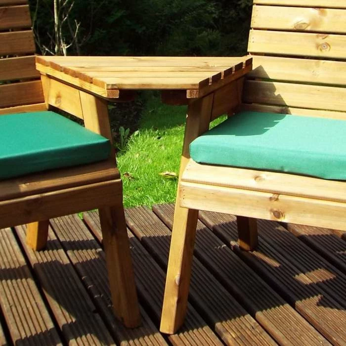 Wooden Garden Love Seat with Green Cushions and Fitted Cover 2 Wooden Garden Love Seat with Green Cushions and Fitted Cover - Image 2