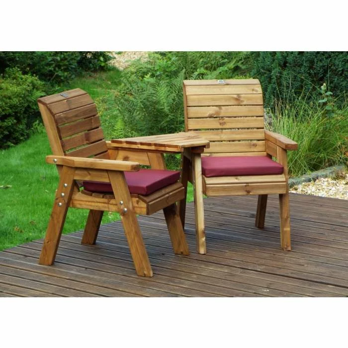 Charles Taylor Wooden Garden Twin Angled Companion Set with Burgundy Cushions and Fitted Cover 2 Charles Taylor Wooden Garden Twin Angled Companion Set with Burgundy Cushions and Fitted Cover - Image 2