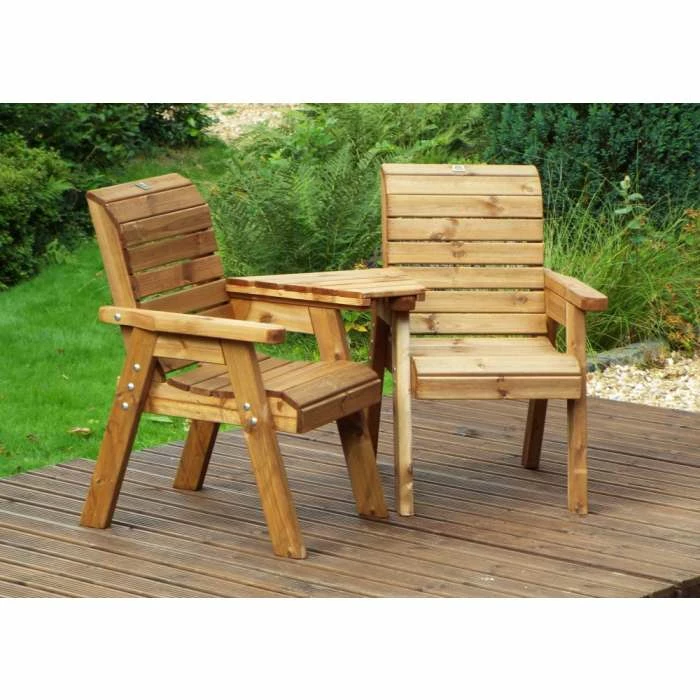 Charles Taylor Wooden Garden Twin Angled Companion Set with Burgundy Cushions and Fitted Cover 3 Charles Taylor Wooden Garden Twin Angled Companion Set with Burgundy Cushions and Fitted Cover - Image 3