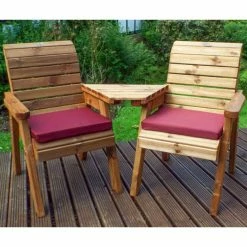 Charles Taylor Wooden Garden Twin Angled Companion Set with Burgundy Cushions and Fitted Cover