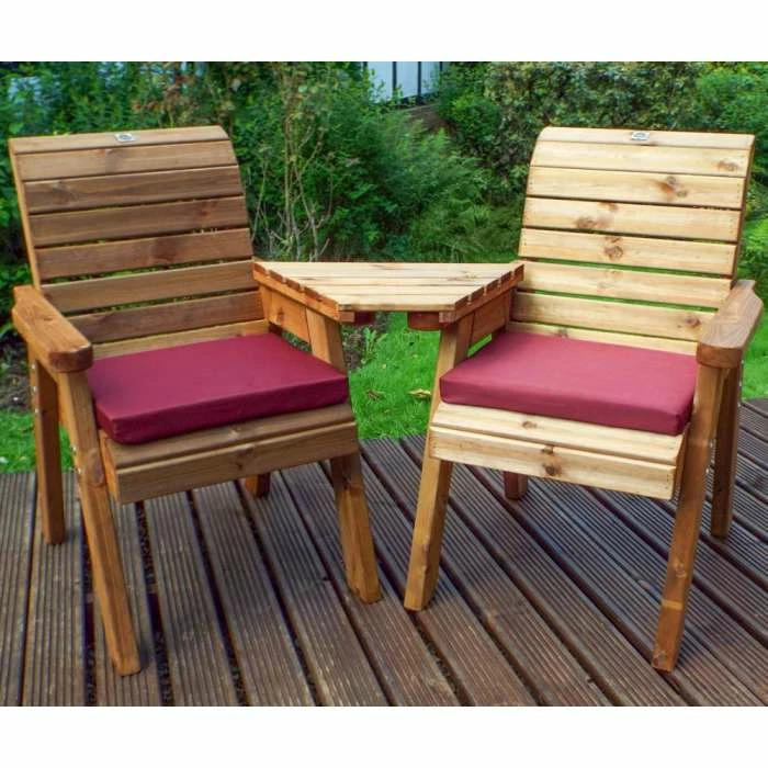 Charles Taylor Wooden Garden Twin Angled Companion Set with Burgundy Cushions and Fitted Cover 1 Charles Taylor Wooden Garden Twin Angled Companion Set with Burgundy Cushions and Fitted Cover