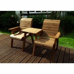 Charles Taylor Wooden Garden Twin Companion Set with Green Cushions and Fitted Cover -Garden Furniture Shop FU101585 add image 2 77e8