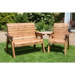 Charles Taylor Wooden Garden 3 Seat Angled Companion Set with Green Cushions and Fitted Cover