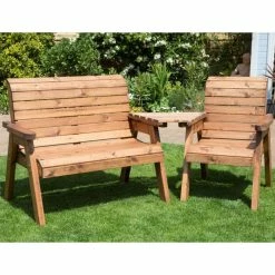 Charles Taylor Wooden Garden 3 Seat Angled Companion Set with Burgundy Cushions and Fitted Cover