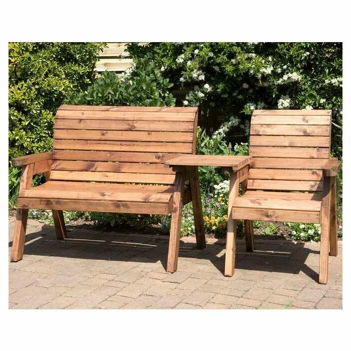 Charles Taylor Wooden Garden 3 Seat Companion Set with Burgundy Cushions and Fitted Cover 1 Charles Taylor Wooden Garden 3 Seat Companion Set with Burgundy Cushions and Fitted Cover