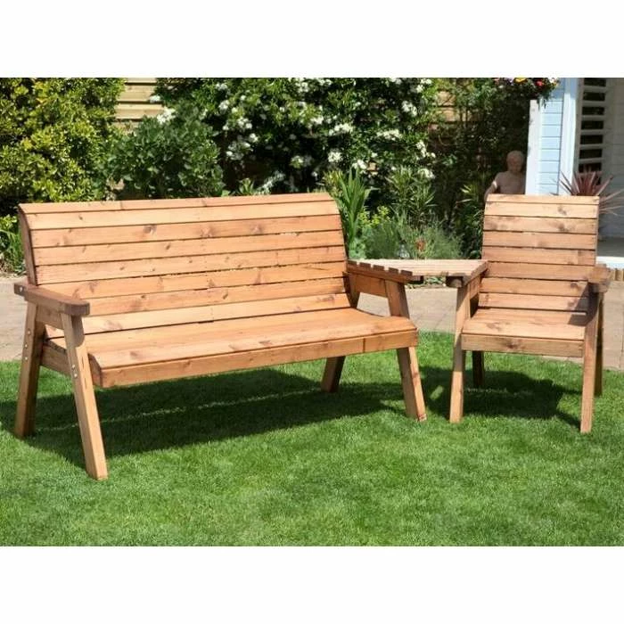 Charles Taylor Wooden Garden 4 Seater Angled Companion Set with Green Cushions 1 Charles Taylor Wooden Garden 4 Seater Angled Companion Set with Green Cushions