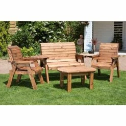 Charles Taylor Wooden Garden 4 Seater Multi Set with Burgundy Cushions