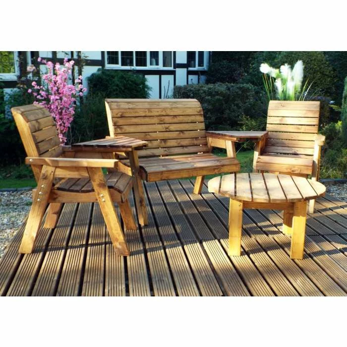 Charles Taylor Wooden Garden 4 Seater Set Round with Green Cushions 1 Charles Taylor Wooden Garden 4 Seater Set Round with Green Cushions