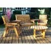 Charles Taylor Wooden Garden 4 Seater Set Round with Burgundy Cushions