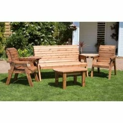 Charles Taylor Wooden Garden 5 Seater Multi Set with Burgundy Cushions