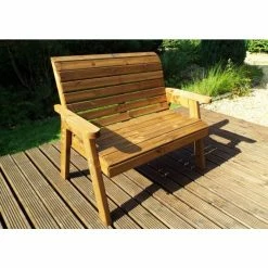 Charles Taylor Wooden Garden Traditional 2 Seater Bench with Green Cushions and Fitted Cover