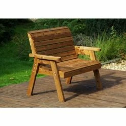 Charles Taylor Wooden Garden Traditional 2 Seater Bench with Burgundy Cushions and Fitted Cover