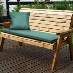 Wooden Garden Three Seater Bench with Green Cushions and Fitted Cover 1.70m (5ft 6in)