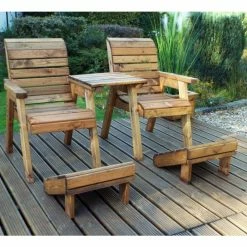 Charles Taylor Wooden Garden Deluxe Lounger Set with Burgundy Cushions and Fitted Cover