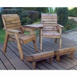 Charles Taylor Wooden Garden Deluxe Lounger Angled Set with Green Cushions and Fitted Cover