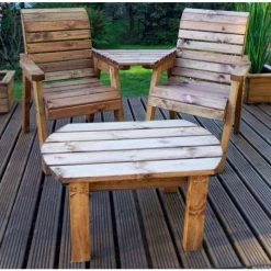 Charles Taylor Wooden Garden Twin Companion Dining Angled Set with Burgundy Cushions