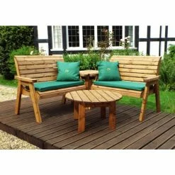 Charles Taylor Wooden Garden 4 Seater Corner Set with Green Cushions -Garden Furniture Shop FU101630 add image 1 be7c