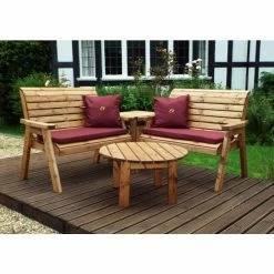 Charles Taylor Wooden Garden 4 Seater Corner Set with Burgundy Cushions -Garden Furniture Shop FU101631 add image 1 dead
