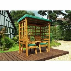 Charles Taylor Wooden Garden Henley Twin Seat Arbour with Green Cushions -Garden Furniture Shop FU101656 add image 1 e3d6
