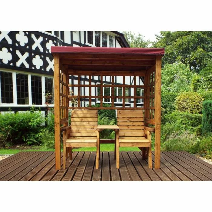 Charles Taylor Wooden Garden Henley Twin Seat Arbour with Burgundy Cushions 3 Charles Taylor Wooden Garden Henley Twin Seat Arbour with Burgundy Cushions - Image 3