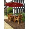 Charles Taylor Wooden Garden 4 Seater Round Table Dining Set with Burgundy Cushions and Parasol