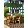 Charles Taylor Wooden Garden 4 Seater Square Table Dining Set with Green Cushions and Parasol