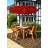 Charles Taylor Wooden Garden 4 Seater Square Table Dining Set with Burgundy Cushions and Parasol
