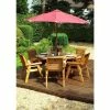 Charles Taylor Wooden Garden 6 Seater Round Table Dining Set with Burgundy Cushions and Parasol