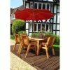 Charles Taylor Wooden Garden 6 Seater Rectangle Table Dining Set with Burgundy Cushions and Parasol