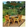 Charles Taylor Wooden Garden 6 Seater Rectangle Table Dining Bench Set with Green Cushions and Parasol