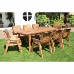 Charles Taylor Wooden Garden 8 Seater Rectangle Table Dining Set with Green Cushions and Parasol -Garden Furniture Shop FU101683 add image 1 53b7