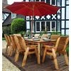 Charles Taylor Wooden Garden 8 Seater Rectangle Table Dining Set with Burgundy Cushions and Parasol