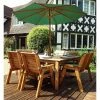 Charles Taylor Wooden Garden 8 Seater Square Table Dining Chair and Bench Set with Green Cushions and Parasol