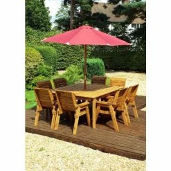 Charles Taylor Wooden Garden 8 Seater Square Table Dining Chair Set with Burgundy Cushions and Parasol 5 Charles Taylor Wooden Garden 8 Seater Square Table Dining Chair Set with Burgundy Cushions and Parasol -Garden Furniture Shop FU101692 add image 1 847b