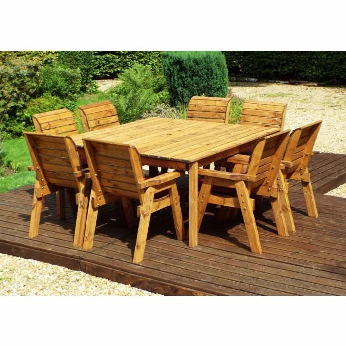 Charles Taylor Wooden Garden 8 Seater Square Table Dining Chair Set with Burgundy Cushions and Parasol 2 Charles Taylor Wooden Garden 8 Seater Square Table Dining Chair Set with Burgundy Cushions and Parasol - Image 2