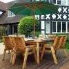 Charles Taylor Wooden Garden 8 Seater Square Table Dining Chair Set and Bench with Green Cushions and Parasol