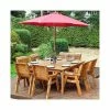 Charles Taylor Wooden Garden 8 Seater Square Table Dining Chair Set and Bench with Burgundy Cushions and Parasol