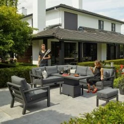 Norfolk Leisure LIFE Aluminium Timber 8 Seat Corner Set In Lava/Carbon