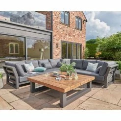 Norfolk Leisure LIFE Aluminium/Teak Nevada 6 Seat Large Corner Set In Lava/Carbon