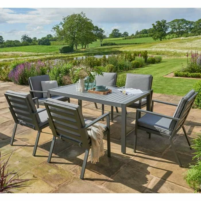Norfolk Leisure Handpicked Aluminium Titchwell 6 Seat Dining Set In Grey 1 Norfolk Leisure Handpicked Aluminium Titchwell 6 Seat Dining Set In Grey