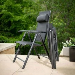 Kennet Reclining 4 Seater Polytex Dining Set In Black By Hectare® -Garden Furniture Shop FU10191 add image 2 c701