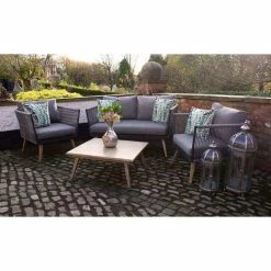 Lifestyle Rattan Rope Detail 4 Seater Garden Sofa Set with Coffee Table by Primrose Living