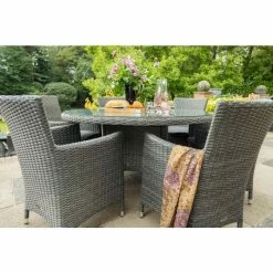 Paris 4 Seater Rattan Dining Set | 110cm Table with 4 Carver Chairs and Cushions
