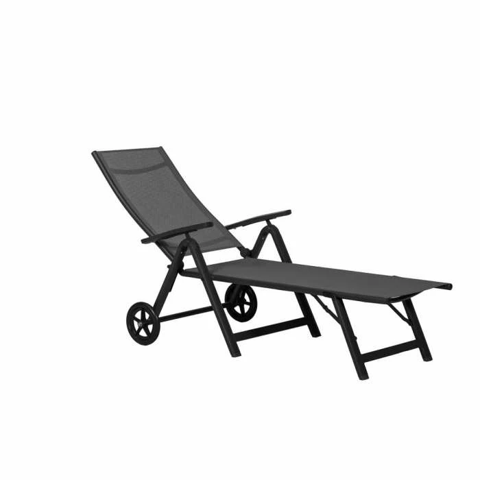 Sorrento Metal Wheeled Sun Lounger In Black 2 Sorrento Metal Wheeled Sun Lounger In Black - Image 2