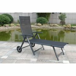 Sorrento Metal Wheeled Sun Lounger In Black